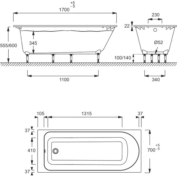 Ванна акриловая Jacob Delafon Odeon Rive Gauche 170х70 см E6D151-00 с ножками, Размер - мм: 1700х700 - 4 Ванна акриловая Jacob Delafon Odeon Rive Gauche 170х70 см E6D151-00 с ножками, Размер - мм: 1700х700 фото 4