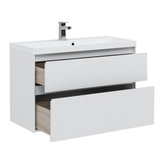 Тумба подвесная с раковиной Aquanet Гласс 100 см 235664, белый - 2 Тумба подвесная с раковиной Aquanet Гласс 100 см 235664, белый фото 2