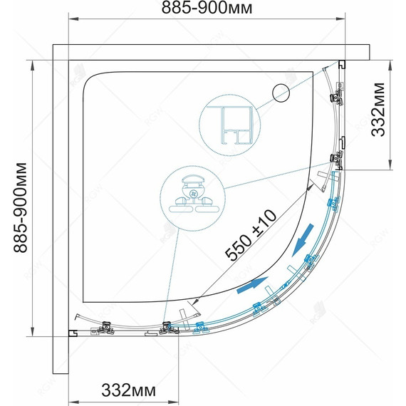 Душевое ограждение RGW CL-53B 90х90 см 06095399-14, черный/прозрачное фото 4