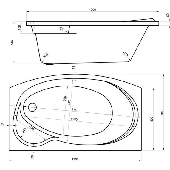 Ванна акриловая Bas Либера 170х100 см фото 7