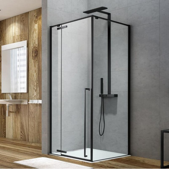 Душевое ограждение Aquanet Ideal AE-AXC94MB-S-B 140x90 см (стекло 8 мм), чёрный/прозрачное фото 
