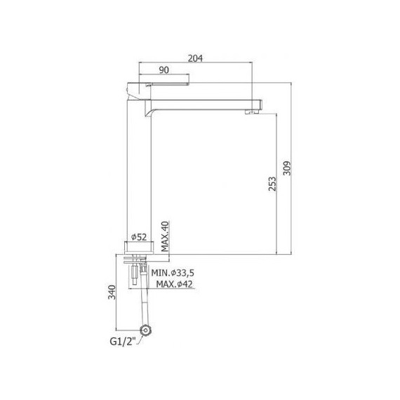 Смеситель для раковины высокий Paffoni Ringo RIN081NO, чёрный матовый - 3 Смеситель для раковины высокий Paffoni Ringo RIN081NO, чёрный матовый фото 3
