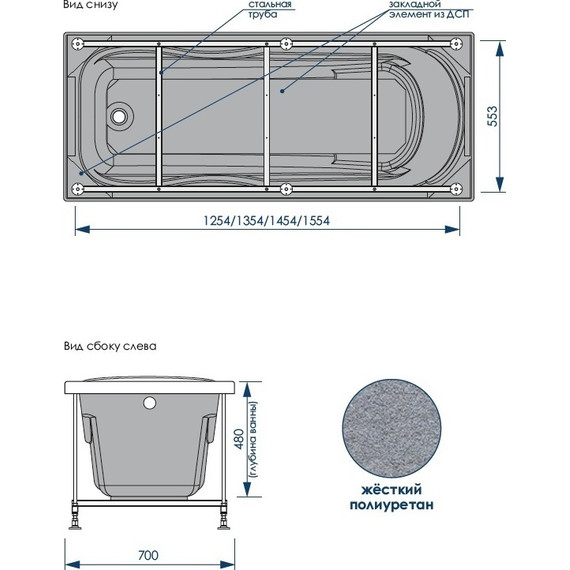 Ванна акриловая Loranto Alberto 160x70 см, Размер - мм: 1600х700 фото 9