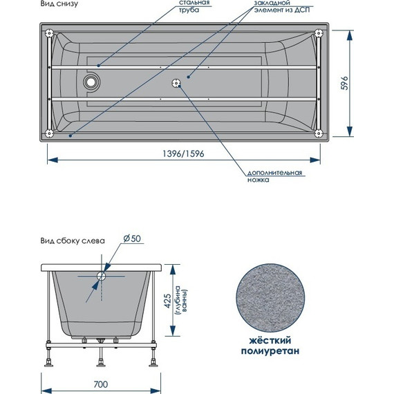 Ванна акриловая Loranto Milton 170x70 см, Размер - мм: 1700х700 - 9 Ванна акриловая Loranto Milton 170x70 см, Размер - мм: 1700х700 фото 9
