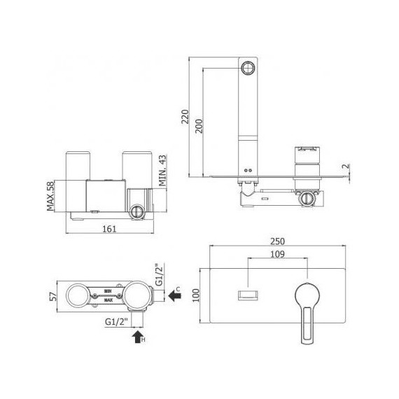 Смеситель для раковины настенный Paffoni Ringo RIN105NO, чёрный матовый фото 2