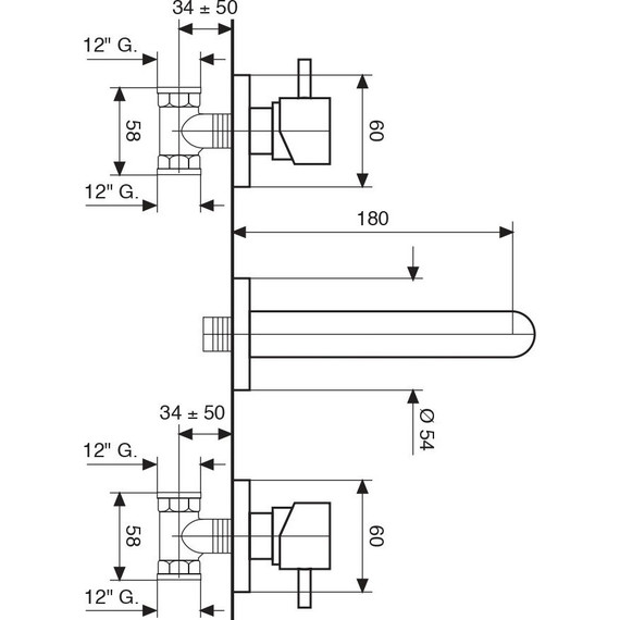 Смеситель для раковины настенный Emmevi Piper OR45155, золото фото 2