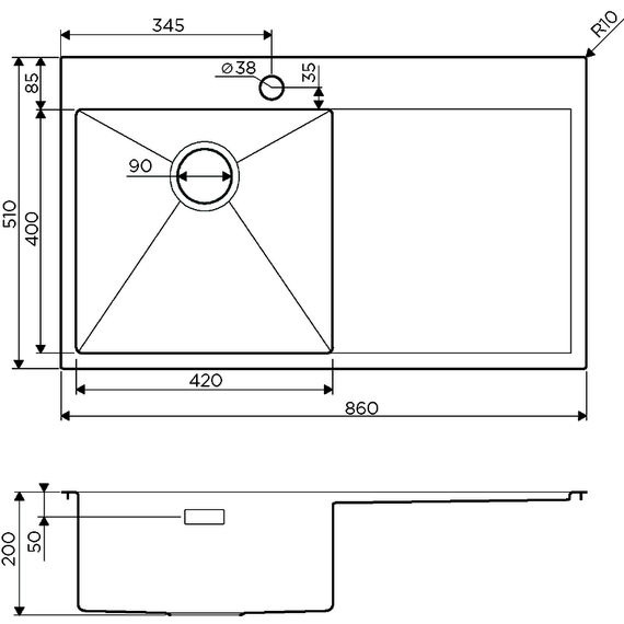 Кухонная мойка Omoikiri Akisame 86-IN-L (4993760) 1,2 мм, нержавеющая сталь фото 3