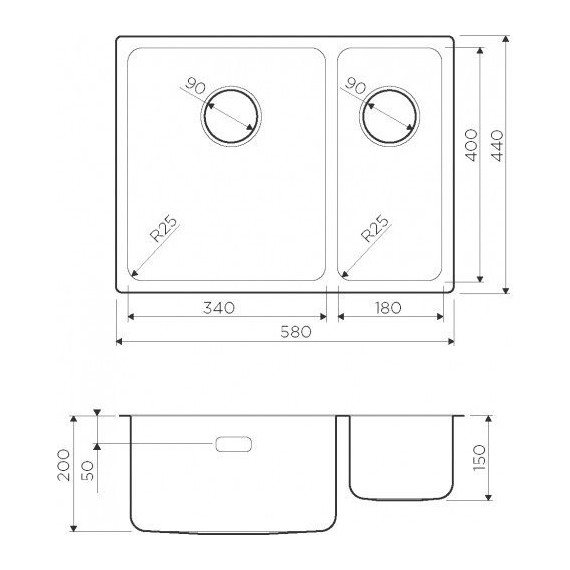 Кухонная мойка Omoikiri Tadzava 58-2-U/IF IN-L (4993774) 1,0 мм, нержавеющая сталь, Цвет производителя: нержавеющая сталь фото 4