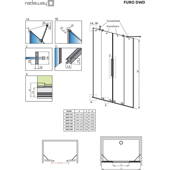 Душевая дверь Radaway Furo DWD 200 см 10108538-01-01 (стекло 8 мм), хром/прозрачное - 5 Душевая дверь Radaway Furo DWD 200 см 10108538-01-01 (стекло 8 мм), хром/прозрачное фото 5