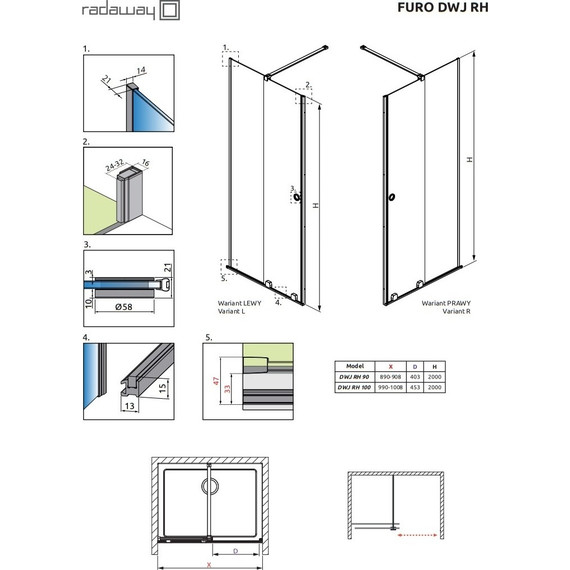 Душевая дверь Radaway Furo DWJ RH 90 см 10107442-01-01RU (стекло 8 мм), хром/прозрачное фото 5