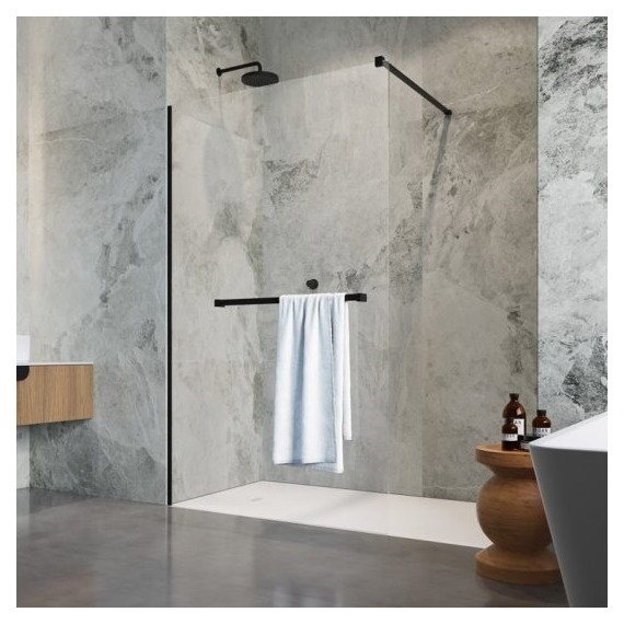 Душевая перегородка Radaway Modo New Black II 100х200 см 389104-54-01W (стекло 8 мм) с полотенцедержателем, черный/прозрачное фото 