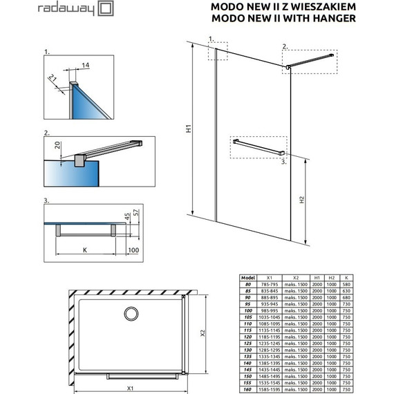 Душевая перегородка Radaway Modo New II 105х200 см 389105-01-01W (стекло 8 мм) с полотенцедержателем, хром/прозрачное фото 3