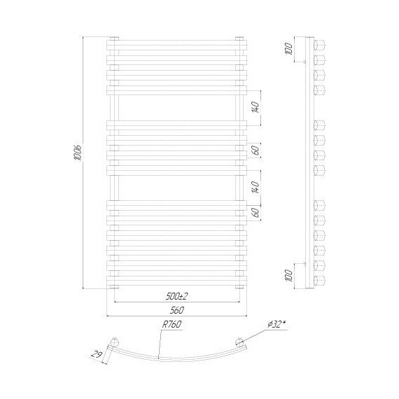 Полотенцесушитель водяной Ravak Elegance П14 500х1000 мм X04000083676 фото 5