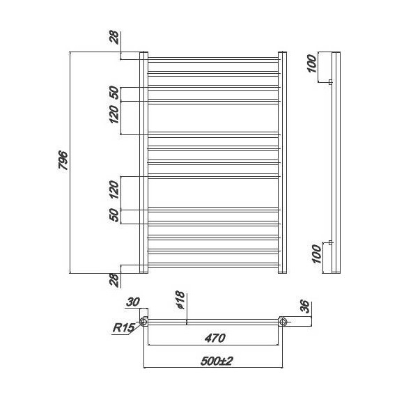 Полотенцесушитель водяной Ravak Norma П13 500х800 мм X04000083678 фото 4