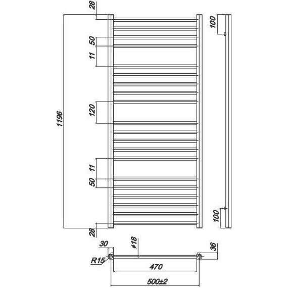 Полотенцесушитель водяной Ravak Norma П20 500х1200 мм X04000083680 фото 5
