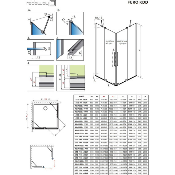 Душевое ограждение Radaway Furo Black KDD 120х120 см (стекло 8 мм), черный/прозрачное - 8 Душевое ограждение Radaway Furo Black KDD 120х120 см (стекло 8 мм), черный/прозрачное фото 8