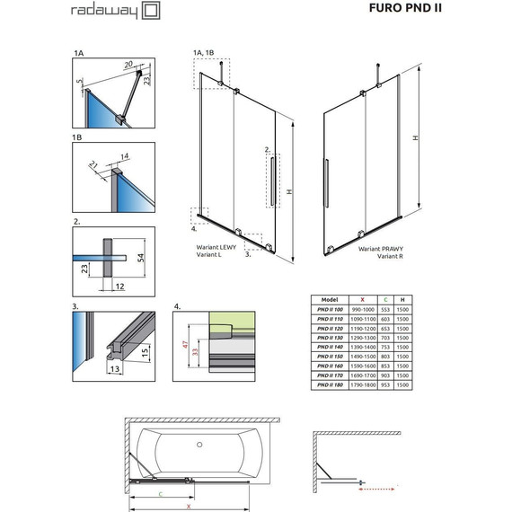 Шторка для ванны Radaway Furo PND II 170 см 10109888-01-01R (стекло 8 мм), хром/прозрачное фото 5