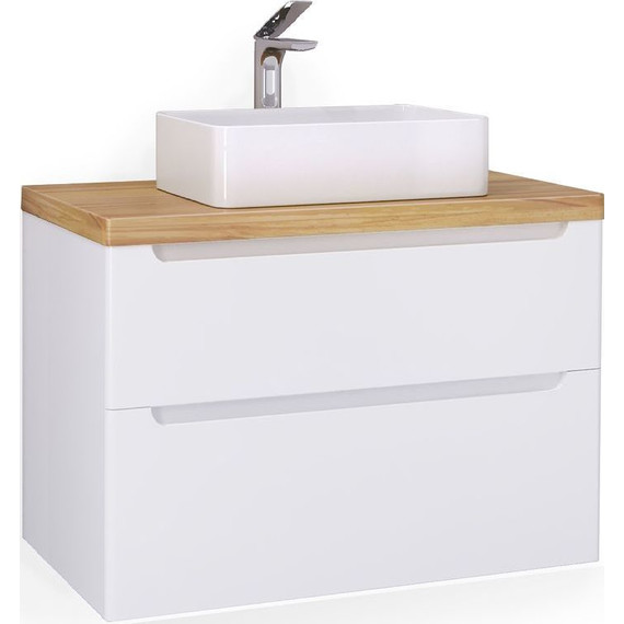 Тумба подвесная со светлой столешницей Jorno Wood 80 см Wood.01.80/P/W, белый фото 