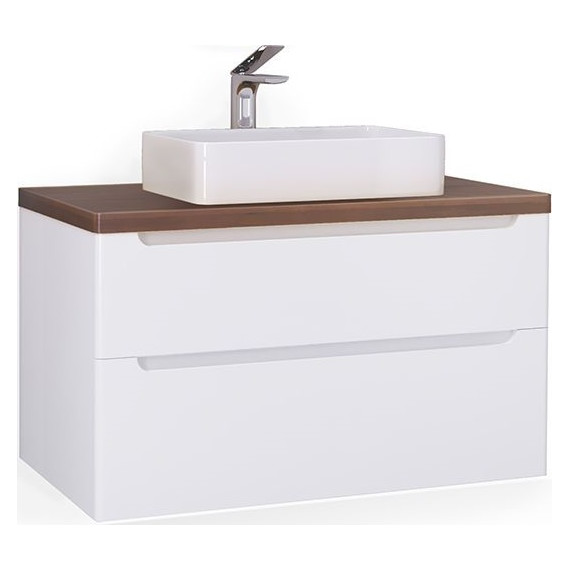 Тумба подвесная с тёмной столешницей Jorno Wood 100 см Wood.01.100/P/W, белый фото 