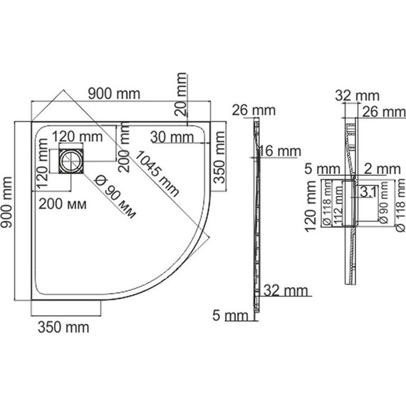 Поддон SMC WasserKraft Elbe 90х90 см 74T01, чёрный - 2 Поддон SMC WasserKraft Elbe 90х90 см 74T01, чёрный фото 2