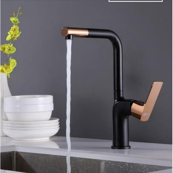 Смеситель для кухни Lemark Ursus LM7205BLR, черный/розовое золото фото 2