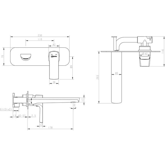 Смеситель для раковины настенный Lemark Ursus LM7226BL, черный фото 7