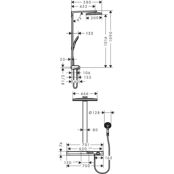 Душевая стойка с термостатом Hansgrohe Rainmaker Select Showerpipe 460 2jet 27109400, белый/хром - 3 Душевая стойка с термостатом Hansgrohe Rainmaker Select Showerpipe 460 2jet 27109400, белый/хром фото 3