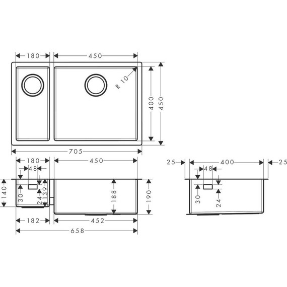 Кухонная мойка Hansgrohe S71 S719-U655 43429800, нержавеющая сталь фото 2