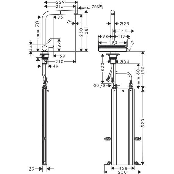 Смеситель для кухни Hansgrohe Aquno Select M81 73830800, цвет сталь - 9 Смеситель для кухни Hansgrohe Aquno Select M81 73830800, цвет сталь фото 9