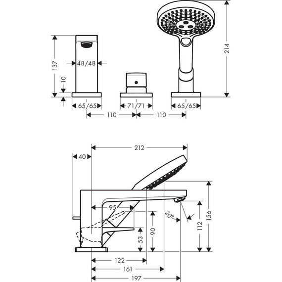 Смеситель для ванны Hansgrohe Metropol 32550000 - 4 Смеситель для ванны Hansgrohe Metropol 32550000 фото 4
