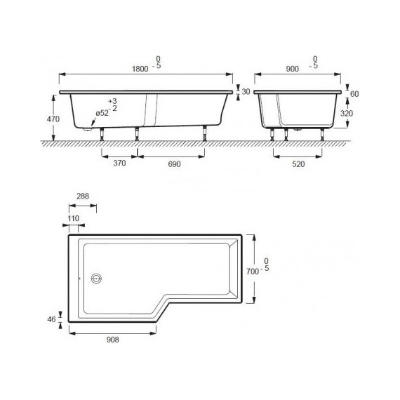 Ванна акриловая Jacob Delafon Bain Douche Neo 180х90 см R E6D004R-00 с ножками, Размер - мм: 1800х900 - 8 Ванна акриловая Jacob Delafon Bain Douche Neo 180х90 см R E6D004R-00 с ножками, Размер - мм: 1800х900 фото 8