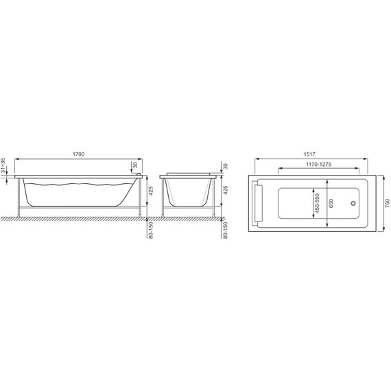 Ванна акриловая Jacob Delafon Spacio 170х75 см E6D161RU-00 фото 5