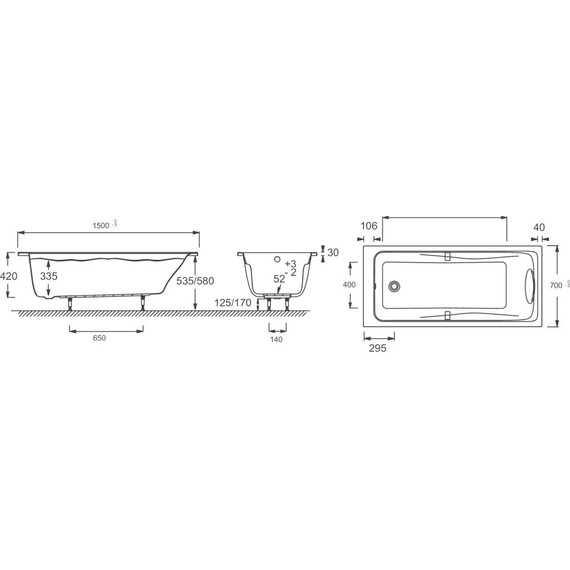 Ванна акриловая Jacob Delafon Odeon Up 150х70 см E6060RU-00, Размер - мм: 1500х700 - 8 Ванна акриловая Jacob Delafon Odeon Up 150х70 см E6060RU-00, Размер - мм: 1500х700 фото 8