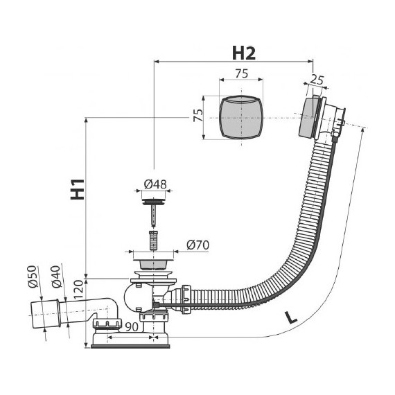 Сифон для ванны AlcaPlast A51CR 100 пластик - 2 Сифон для ванны AlcaPlast A51CR 100 пластик фото 2