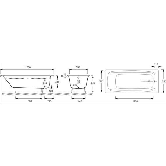 Ванна чугунная Jacob Delafon Diapason 170х75 см E2937-S-00 (без противоскользящего покрытия) фото 4