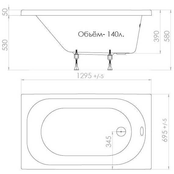 Ванна акриловая 130х70 Тритон Стандарт, Размер - мм: 1300х700 фото 10