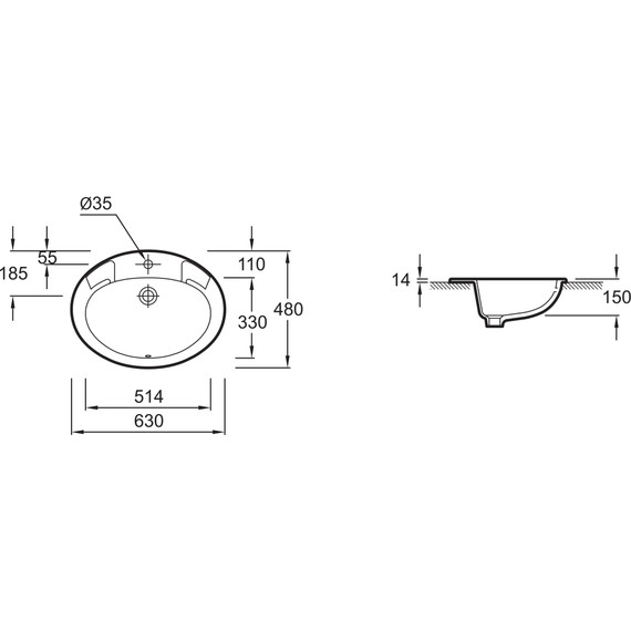 Раковина врезная на столешницу Jacob Delafon Ovale Dessus 63 см E1273-00 фото 3