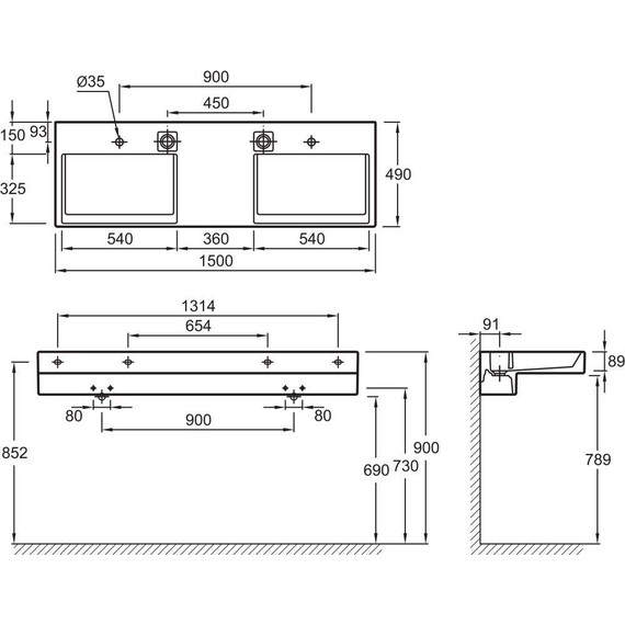 Раковина подвесная Jacob Delafon Terrace 150 см EXA112-00 фото 11