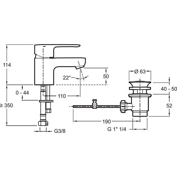 Смеситель для умывальника с лейкой для биде Jacob Delafon July E16319-4-CP - 2 Смеситель для умывальника с лейкой для биде Jacob Delafon July E16319-4-CP фото 2