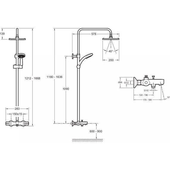 Душевая стойка для ванны с термостатом Jacob Delafon July E78192-CP - 12 Душевая стойка для ванны с термостатом Jacob Delafon July E78192-CP фото 12