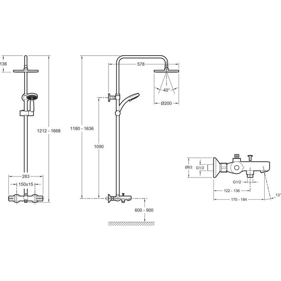 Душевая стойка для ванны с термостатом Jacob Delafon July E99741-CP - 14 Душевая стойка для ванны с термостатом Jacob Delafon July E99741-CP фото 14