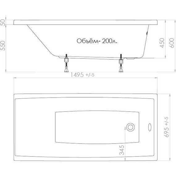 Ванна акриловая Тритон Джена 150х70 см, Размер - мм: 1500х700 - 12 Ванна акриловая Тритон Джена 150х70 см, Размер - мм: 1500х700 фото 12