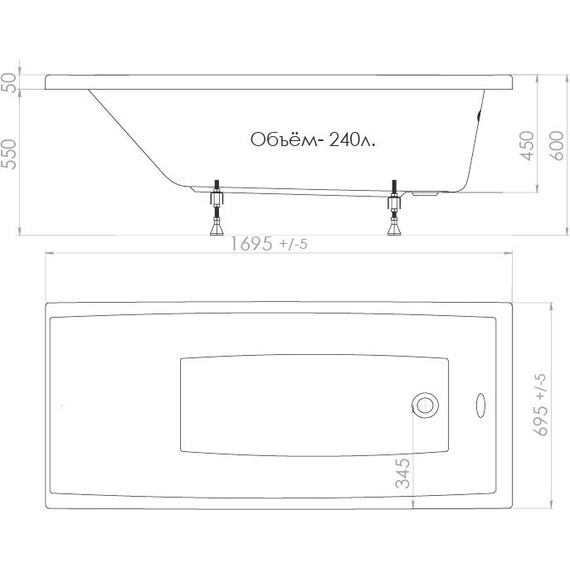 Ванна акриловая Тритон Джена 170х70 см, Размер - мм: 1700х700 - 13 Ванна акриловая Тритон Джена 170х70 см, Размер - мм: 1700х700 фото 13