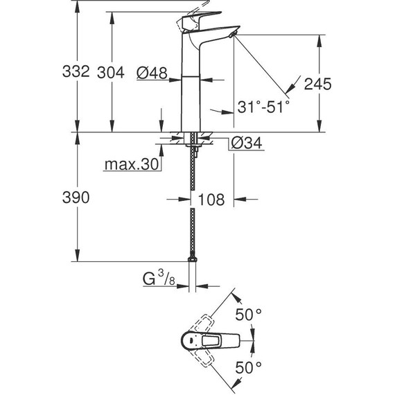 Смеситель для раковины высокий Grohe BauLoop XL 23764001 фото 6