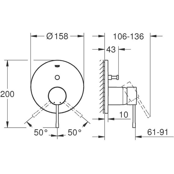 Смеситель для ванны Grohe Essence New 24058A01, темный графит глянец - 4 Смеситель для ванны Grohe Essence New 24058A01, темный графит глянец фото 4