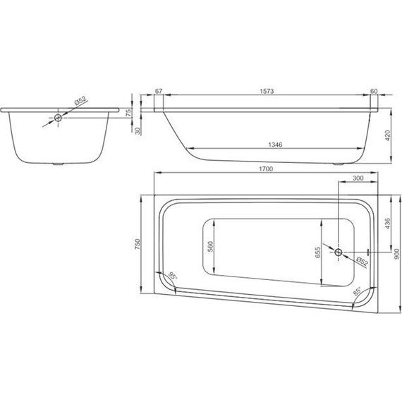Ванна cтальная Bette Space M 170х90 см 1131-000 L фото 7