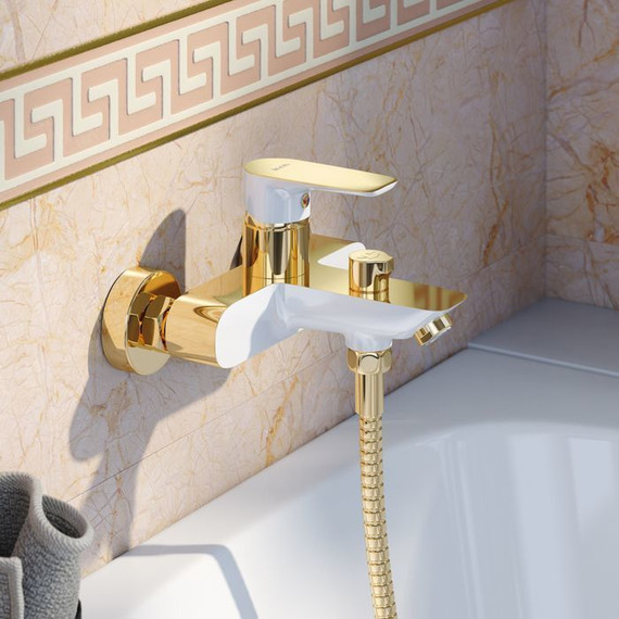 Смеситель для ванны Iddis Cloud CLOWG02i02, белый/желтое золото фото 3