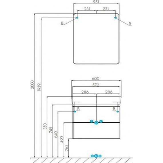Тумба подвесная с раковиной Акватон Скай 60 см 1A2382K1SY010 фото 8