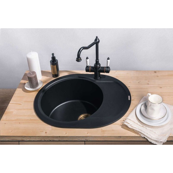 Кухонная мойка Omoikiri Manmaru 62-BL 4993355, чёрный, Цвет производителя: чёрный - 2 Кухонная мойка Omoikiri Manmaru 62-BL 4993355, чёрный, Цвет производителя: чёрный фото 2