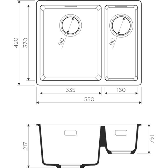 Кухонная мойка Omoikiri Kata 55-2-U-BL 4993389, чёрный, Цвет производителя: чёрный - 2 Кухонная мойка Omoikiri Kata 55-2-U-BL 4993389, чёрный, Цвет производителя: чёрный фото 2